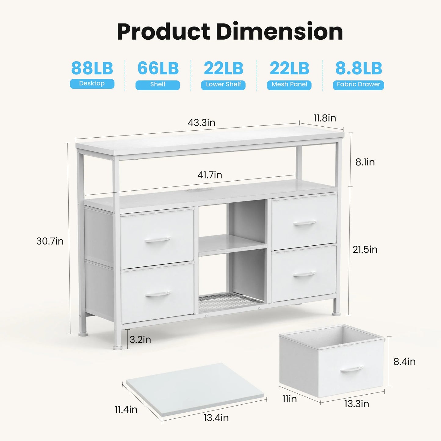 JHK Four Drawers TV Stand With LED Lights And Outlets