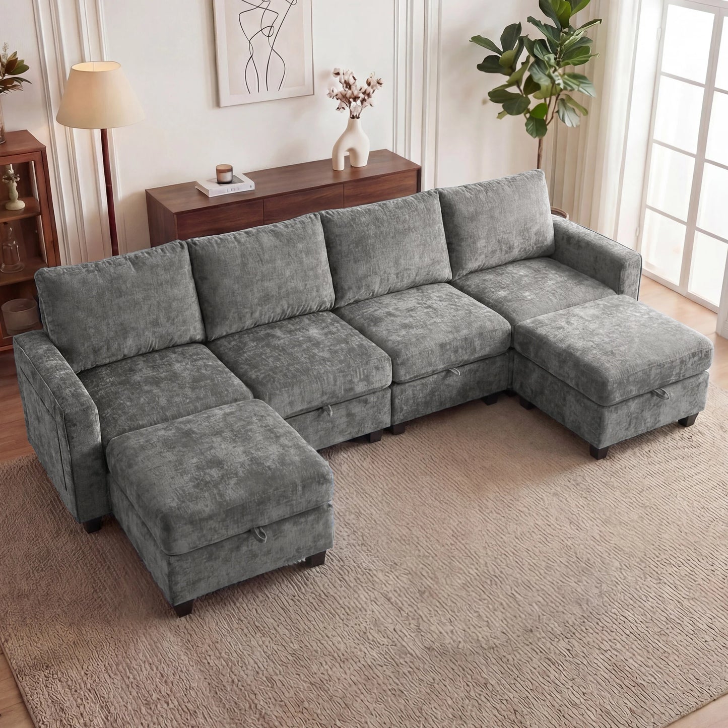 Modern Redlife U Shaped Sectional Sofa Set With Storage