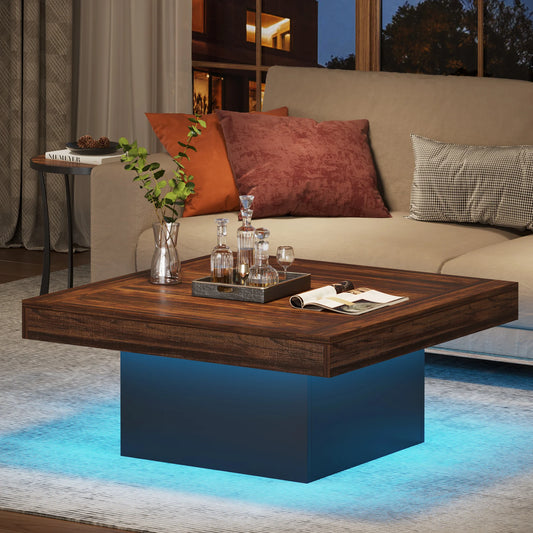 Tribesigns Square LED Coffee Table With Engineered Wood Finish