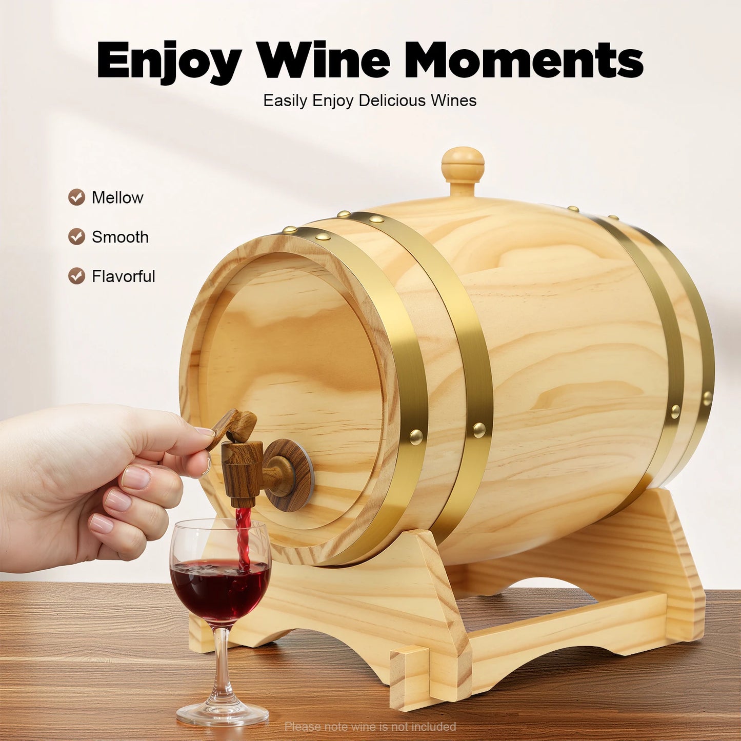 Bymaocar Wood Barrel Dispenser With Faucet For Home Bar Decor