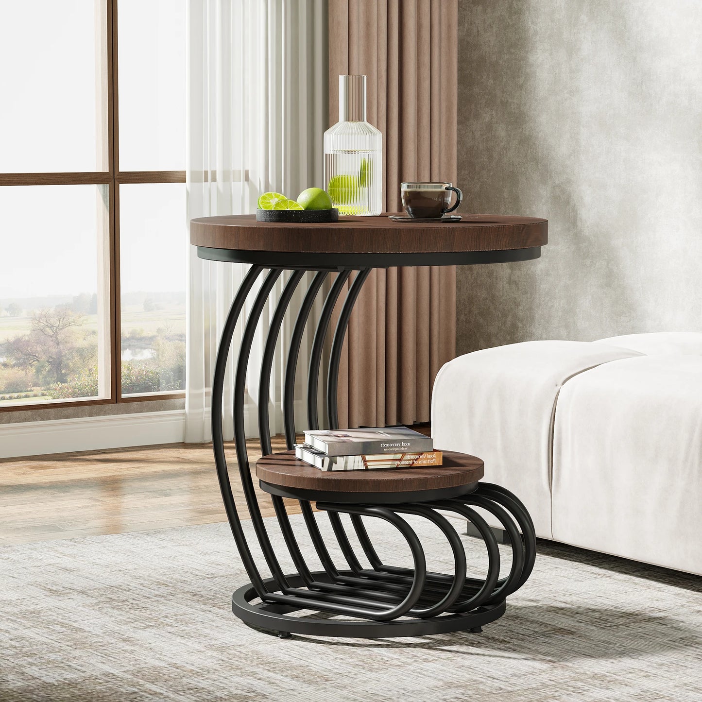 Tribesigns Round End Table With Storage Shelf Modern Nightstand