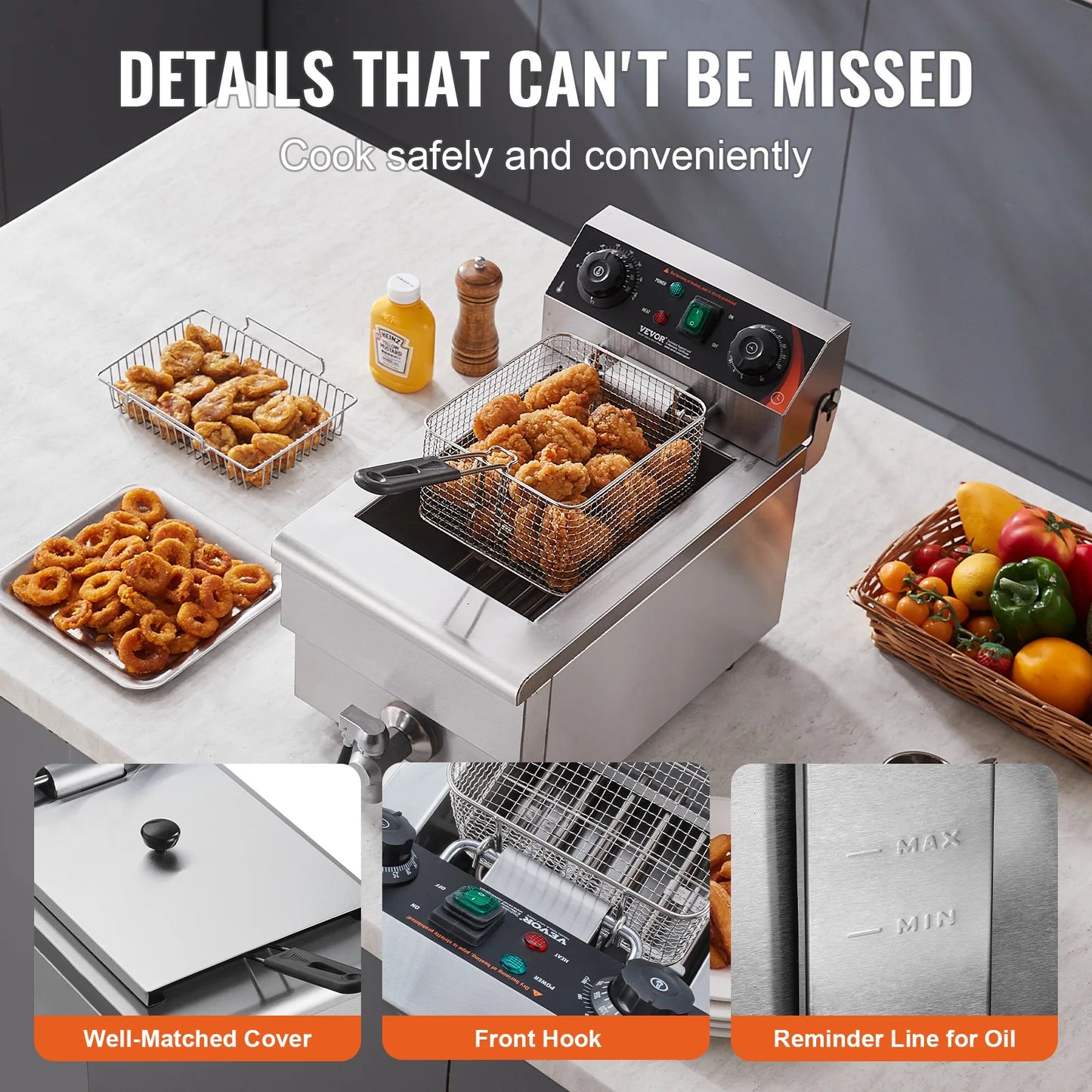 SucceBuy Commercial Electric Countertop Deep Fryer With Temperature Control