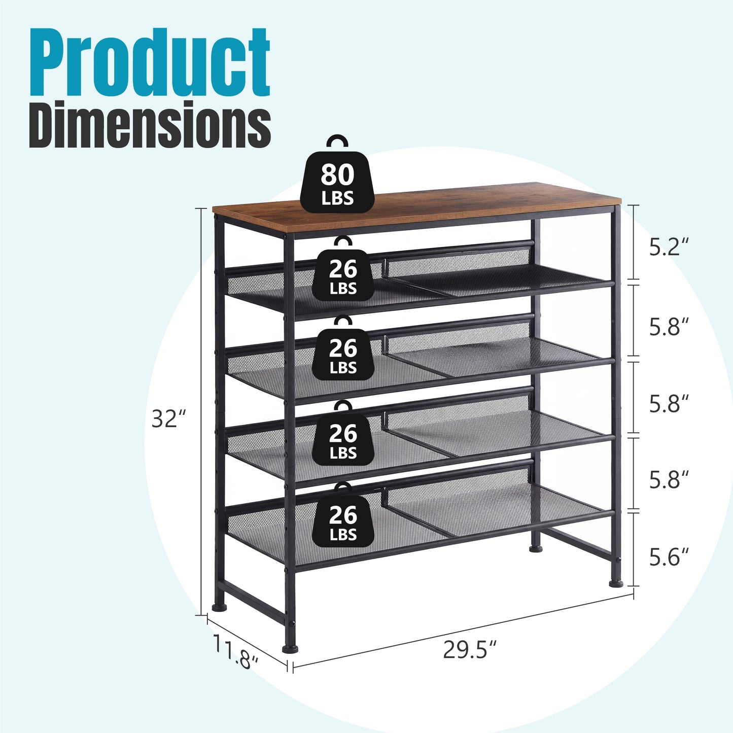 JHK 5 Tier Metal Shoe Storage Cabinet with Adjustable Shelves