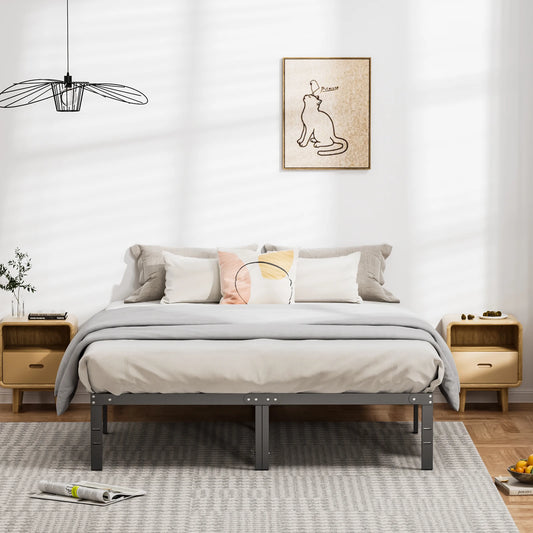 JHK 18IN Tall Basic Metal Platform Bed Frame Sturdy Steel Heavy Duty with Storage Space Bedroom Frames Slat Support For Home