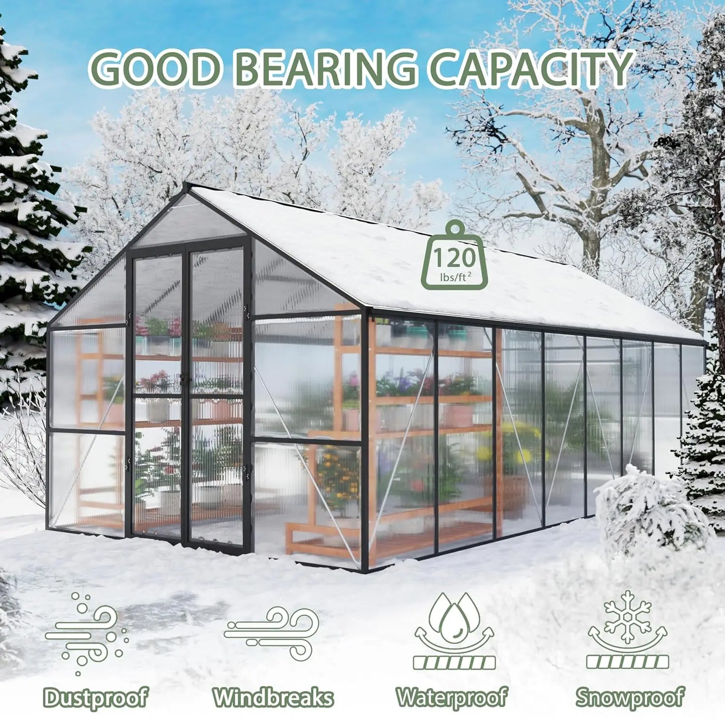 Heavy Duty Outdoor Greenhouse With Aluminum Frame And Polycarbonate Panels
