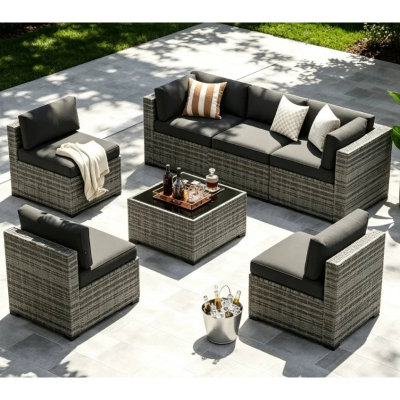 Outdoor Wicker Sectional Sofa 7 Piece Patio Set Cushioned