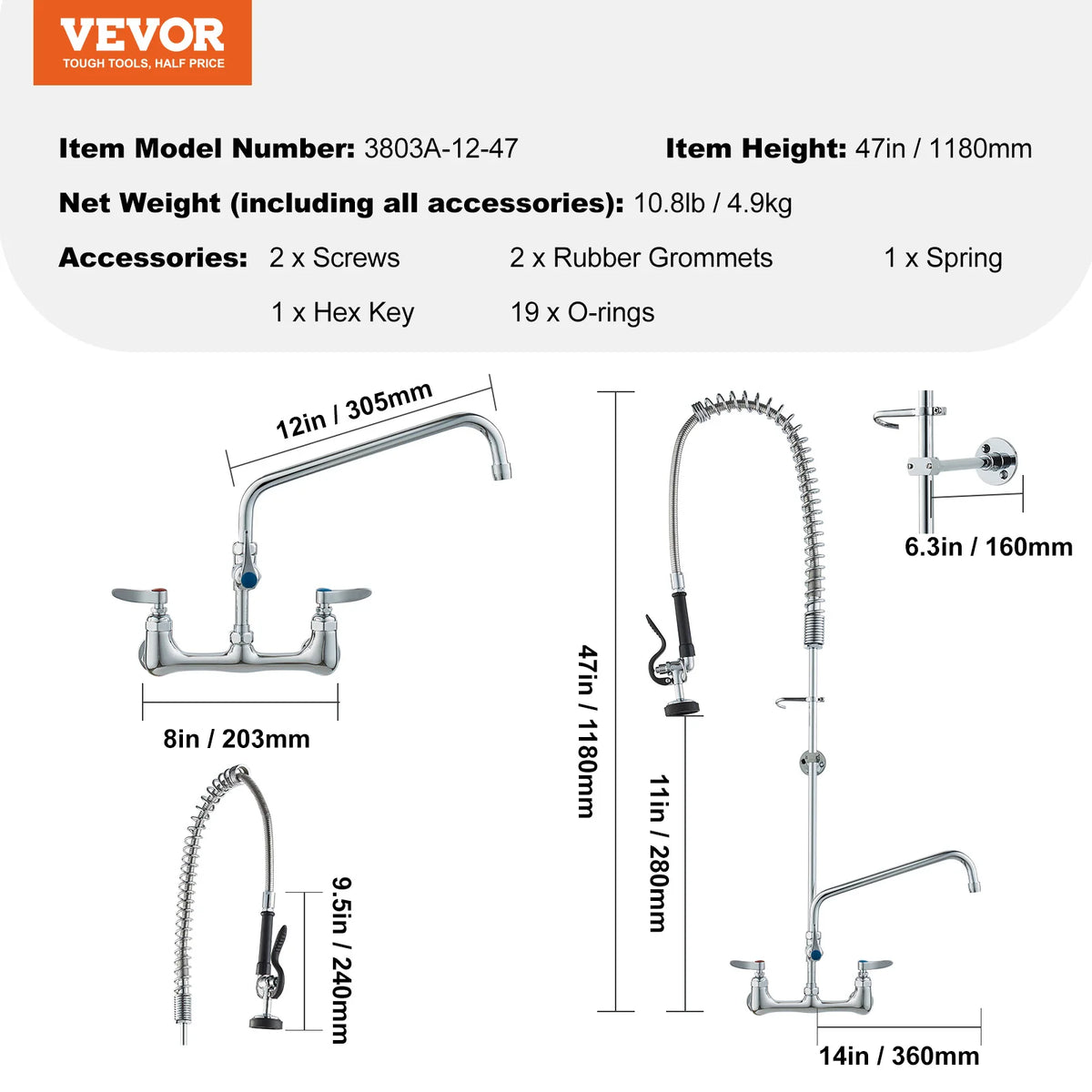 SucceBuy Commercial Dual Handle Pull Down Kitchen Faucet