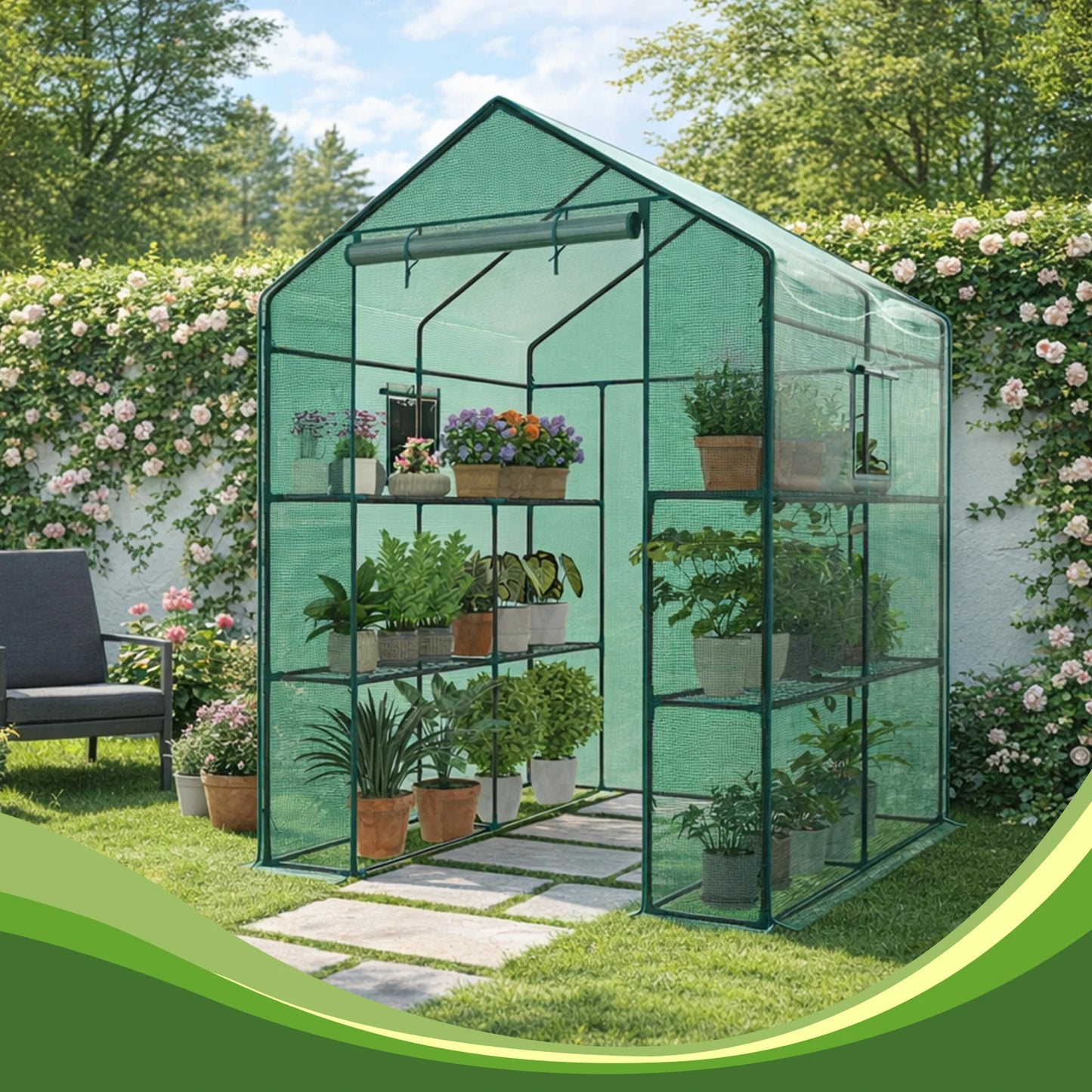 JHK Portable Walk In Greenhouse With Screen Windows For Outdoor Plants