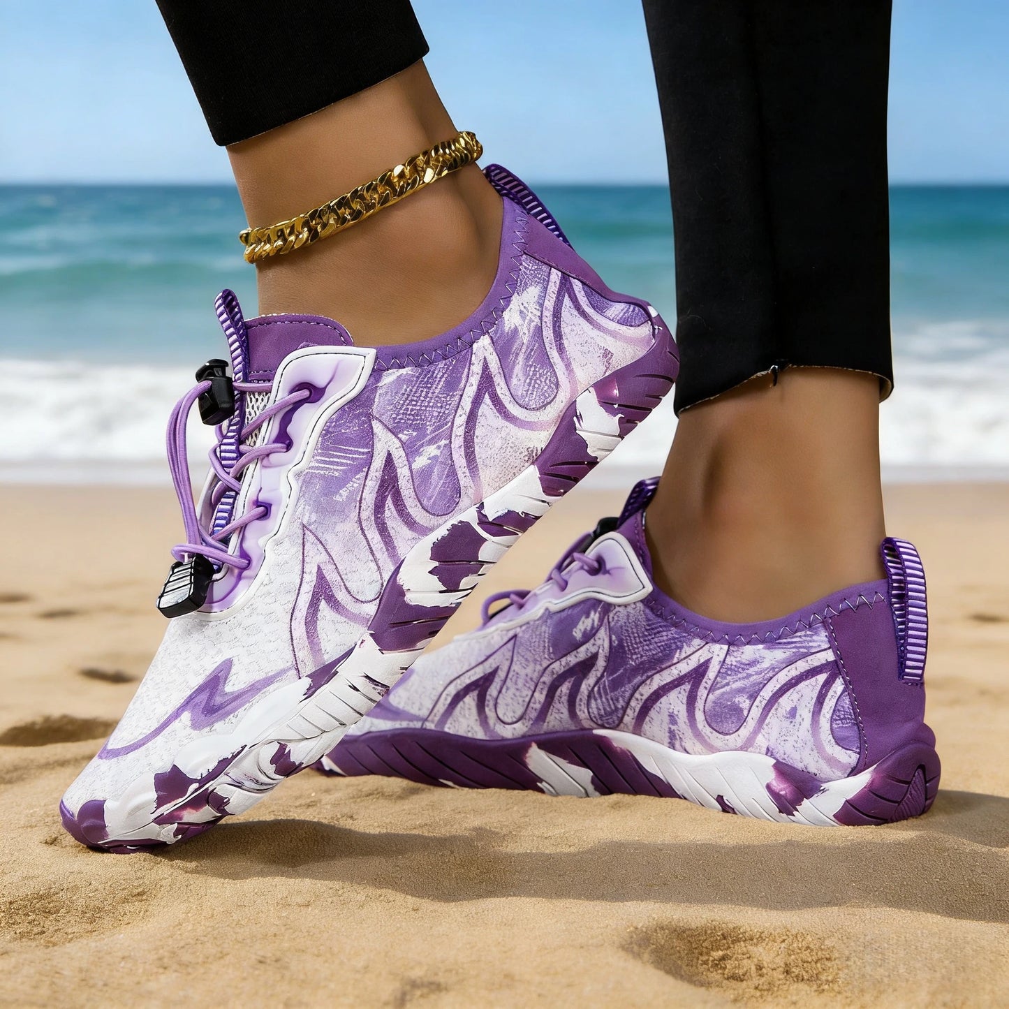 Women Quick Dry Barefoot Water Shoes, Gradient Print Breathable Aqua Sneakers, Non Slip Lightweight Swim Surfing Footwear for Beach Snorkeling River Walking Yoga