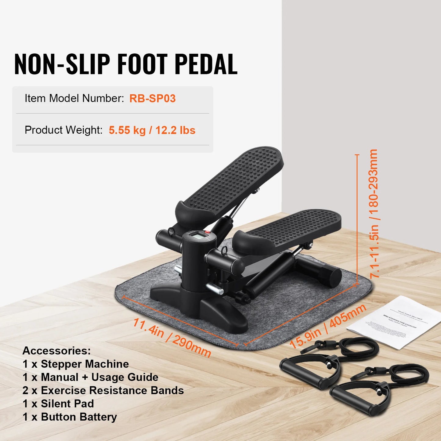 VEVOR Stair Stepper for Exercise at Home Hydraulic Fitness Twist Stepper with Resistance Bands LCD Monitor 330 LBS Capacity