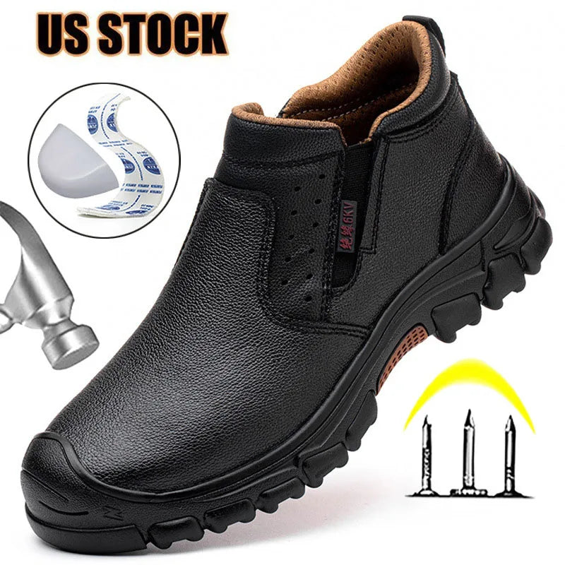 Men's Composite Toe Work Boots With Metatarsal Guard Puncture-Proof