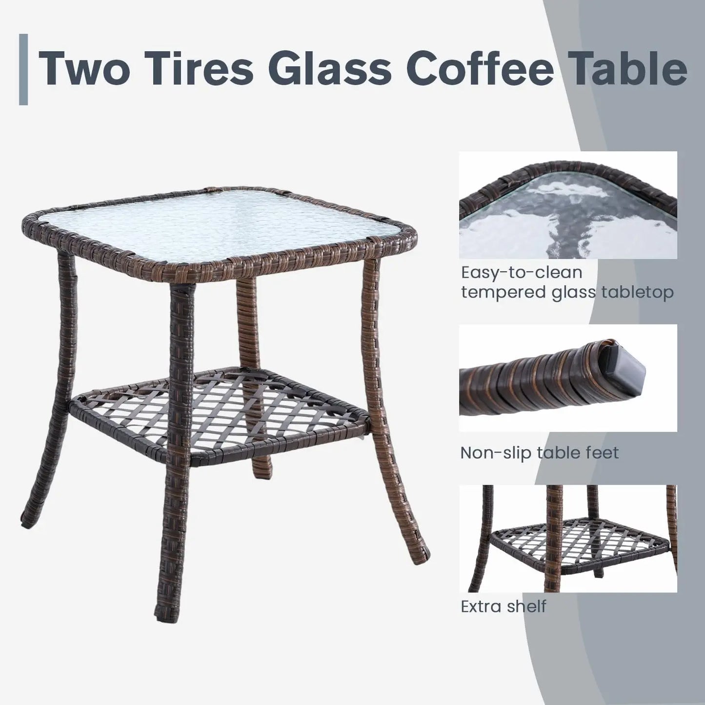 3-Piece Patio Bistro Set With Table, All-Weather Wicker
