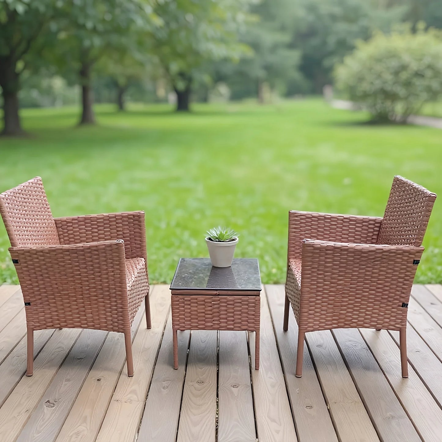 3 Piece Outdoor Rattan Patio Furniture Set With Side Table