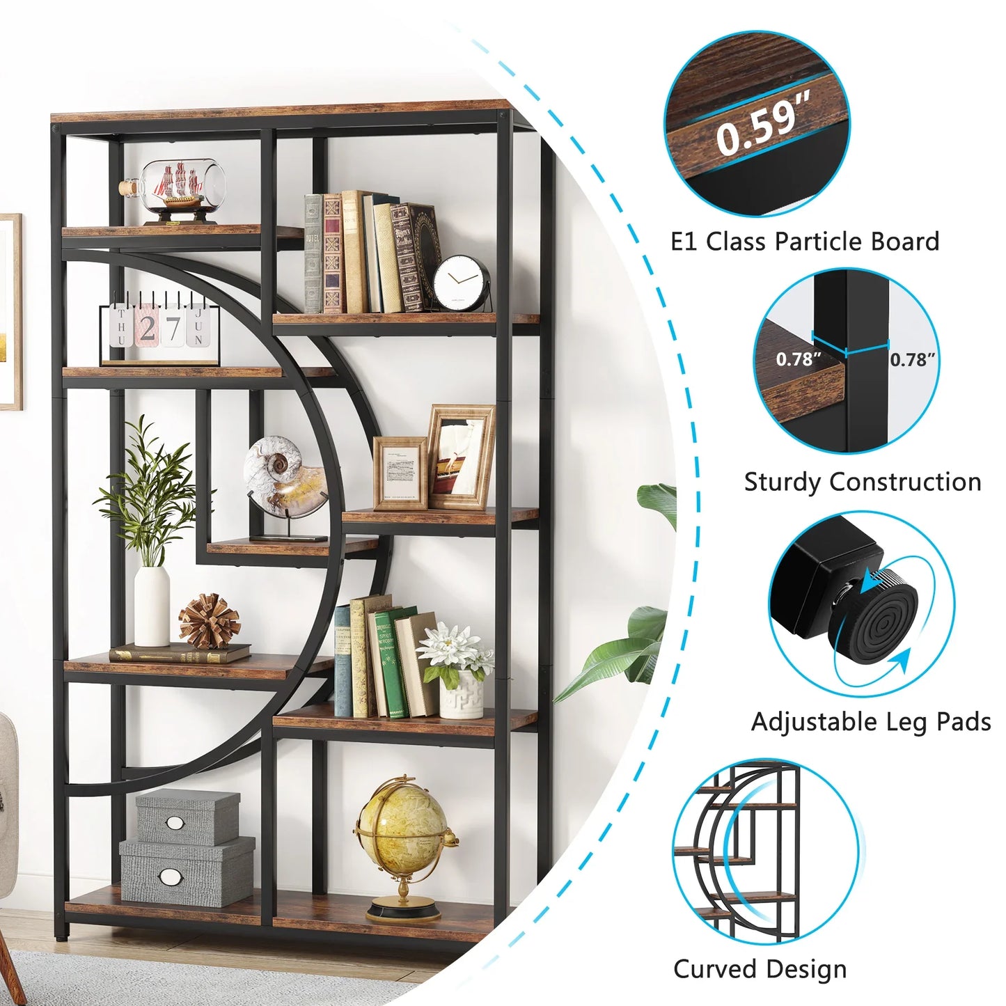 Tribesigns Industrial 5-Tier Etagere Bookcase Freestanding Shelf Organizer