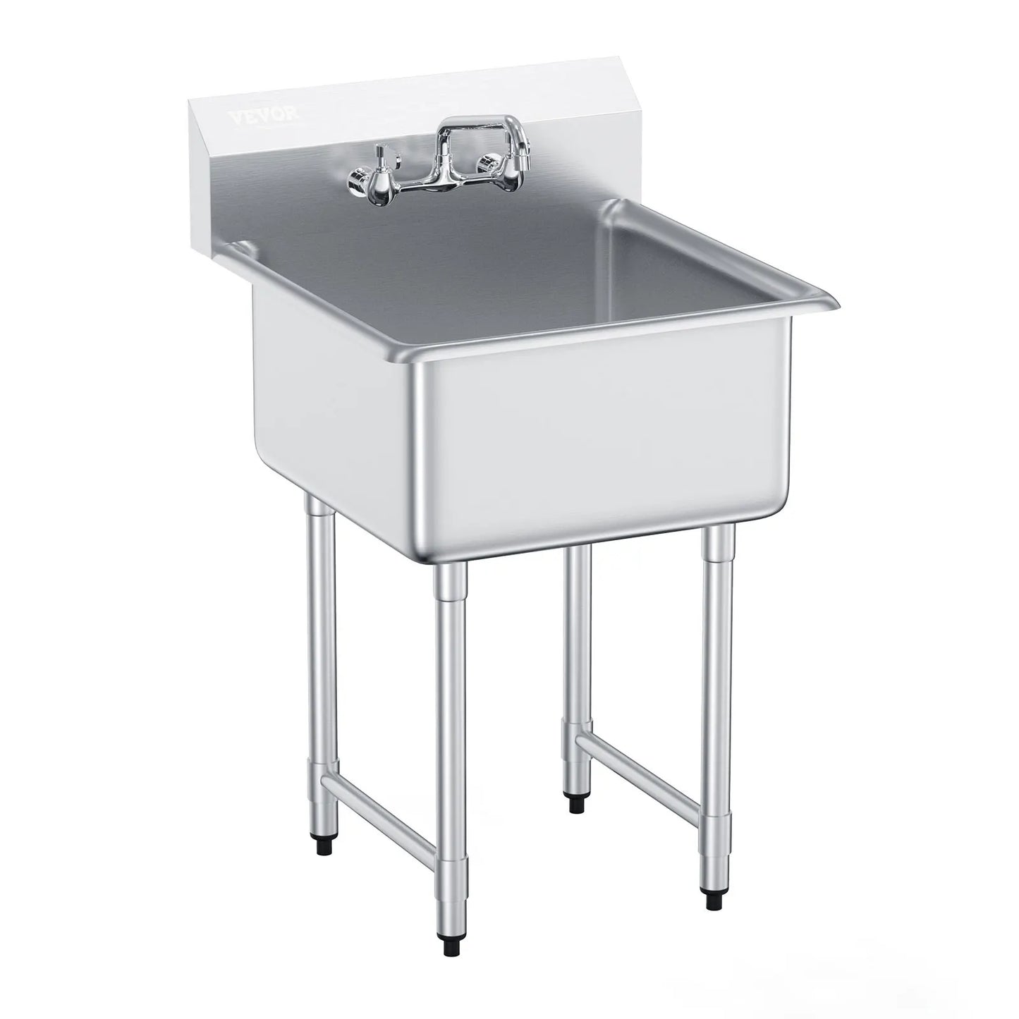 SucceBuy Stainless Steel Kitchen Prep & Utility Sink 1 Compartment Restaurant Commercial Steel Sink w/Faucet for Restaurant Home