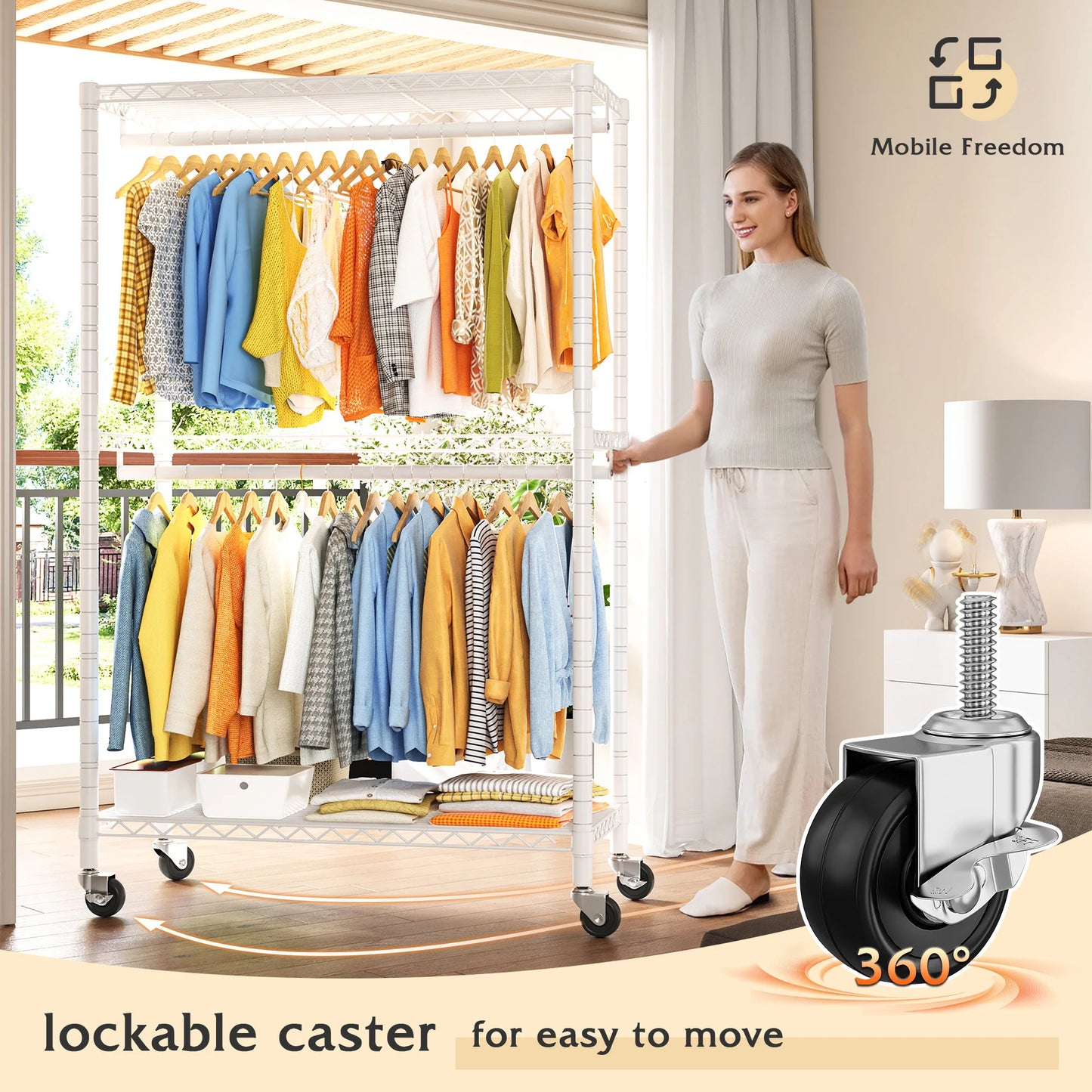 EnHomee Heavy Duty Portable Closet with Wheels – Rolling Garment Rack & Shelves for Bedroom Clothes Storage
