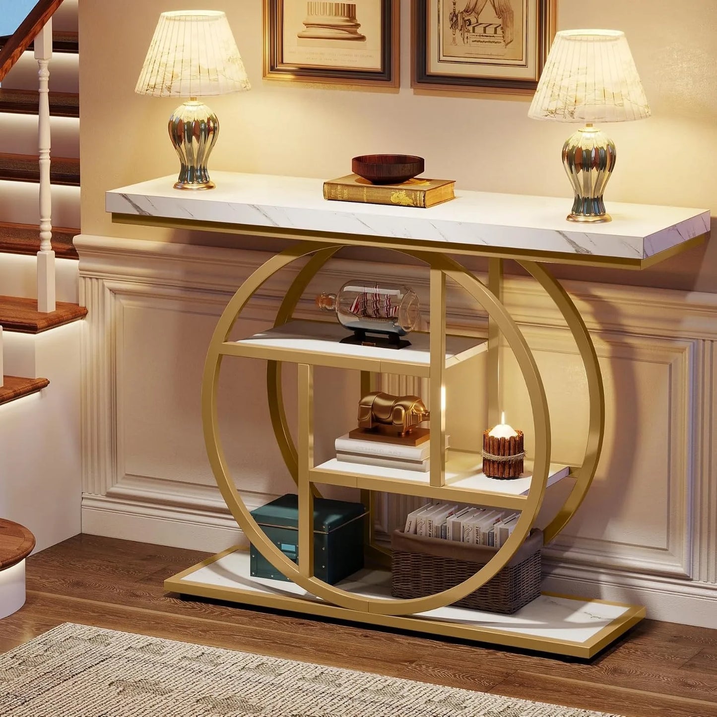 LITTLE TREE Industrial 4-Tier Console Table For Living Room