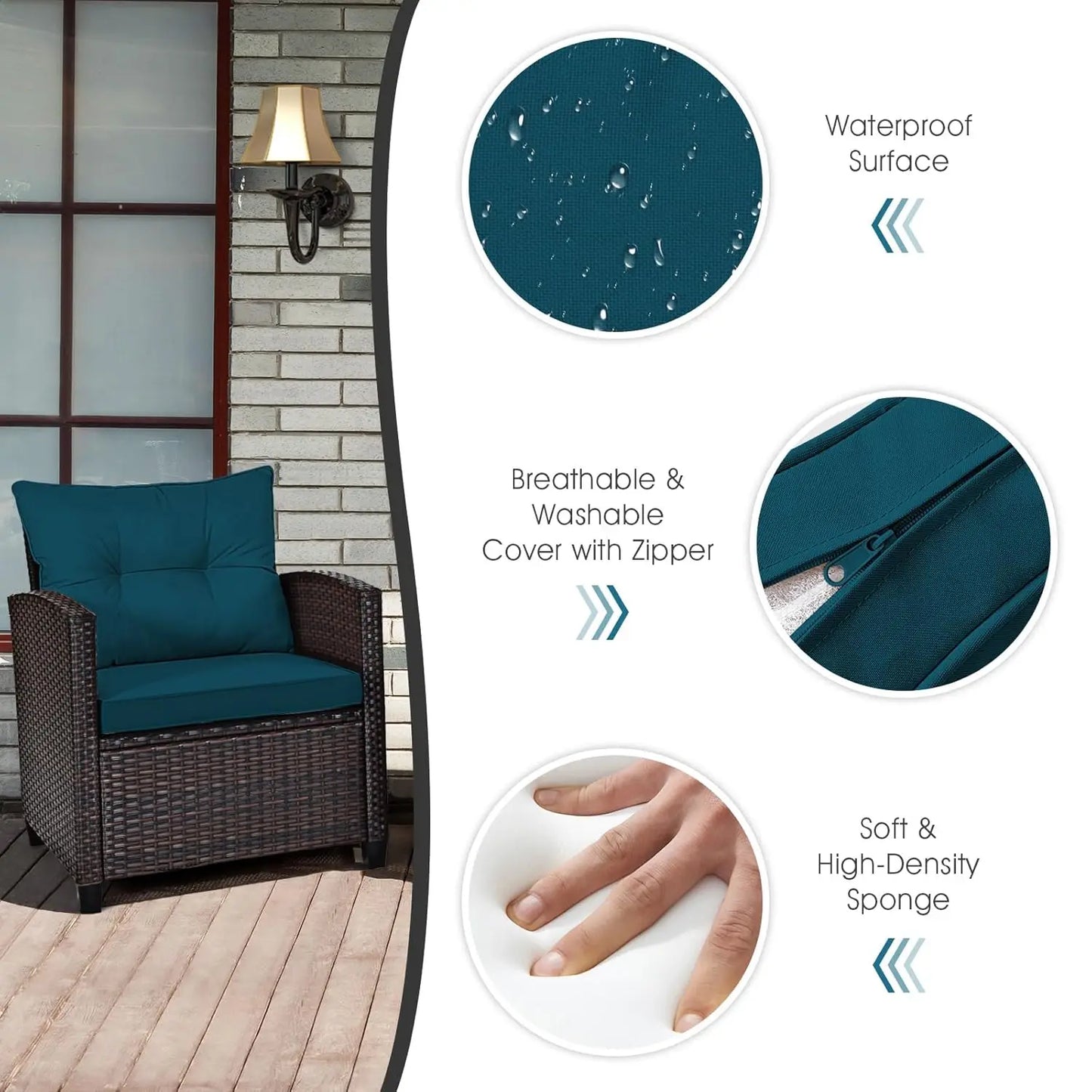 PE Rattan 3 Piece Outdoor Patio Sofa Set With Cushions
