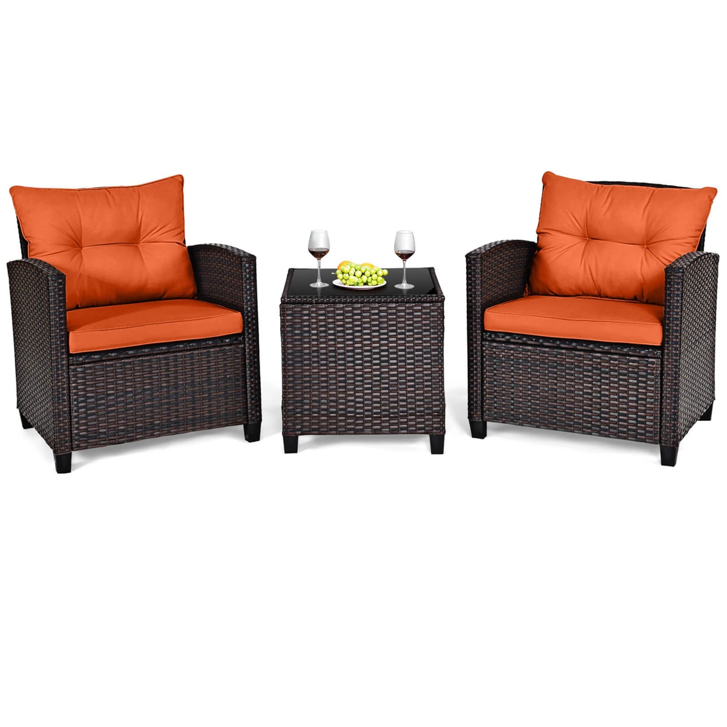 HOMASIS 3-Piece Cushioned Patio Rattan Conversation Set