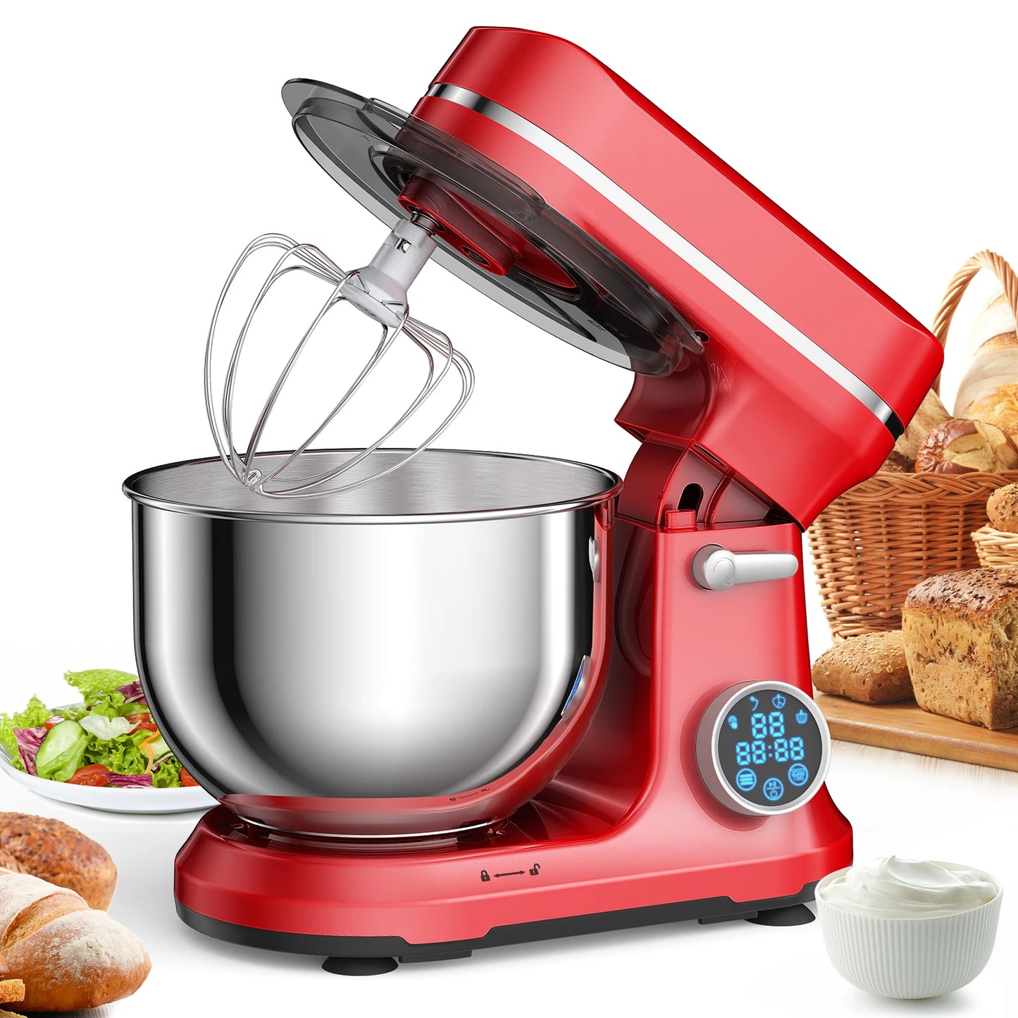 Biolomix 1200W Stand Mixer 11-Speed DC Motor Dough Hook Whisk