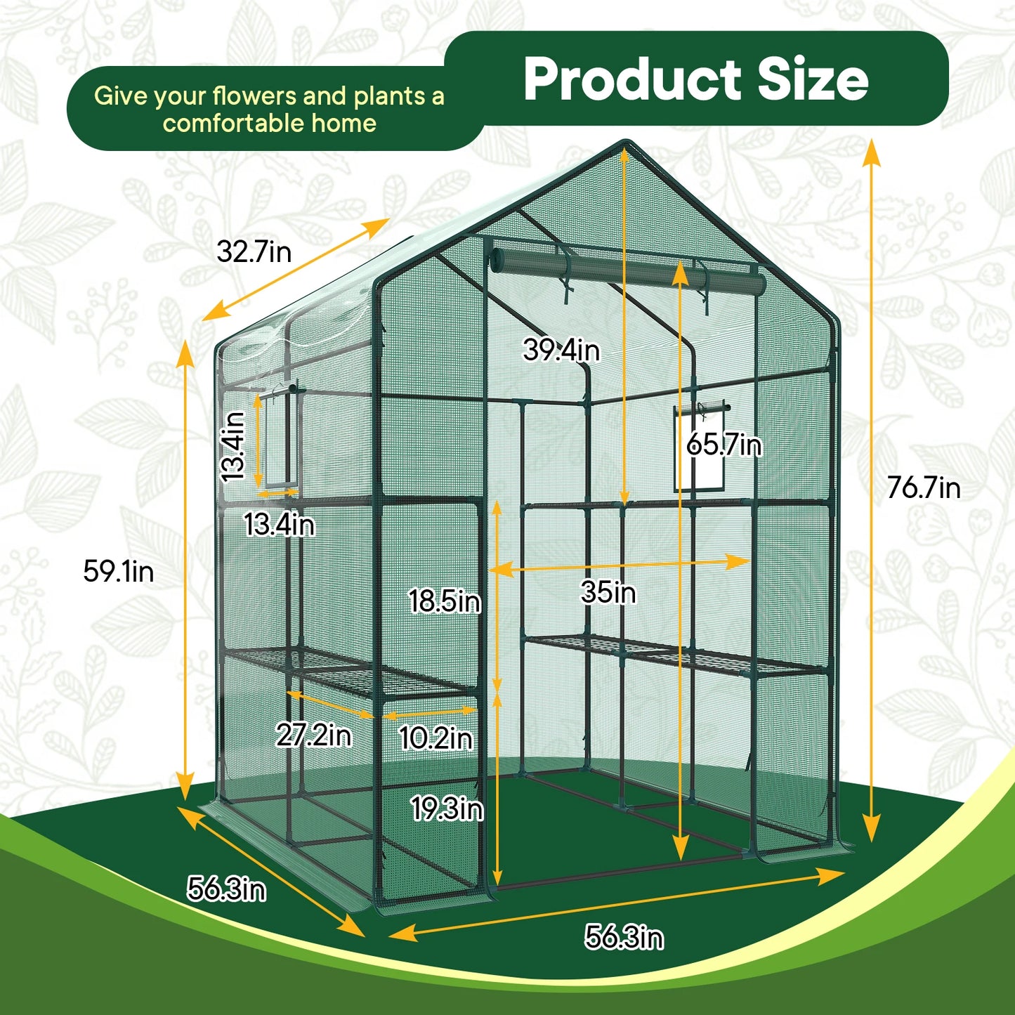 JHK Portable Walk In Greenhouse With Screen Windows For Outdoor Plants