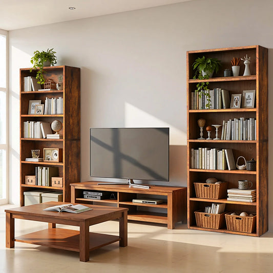 MCQ 6 Shelf Bookcase Wooden Large 63 Inch Tall Bookcase Standing Open Book Shelf Organizer Adjustable Display Storage Shelves