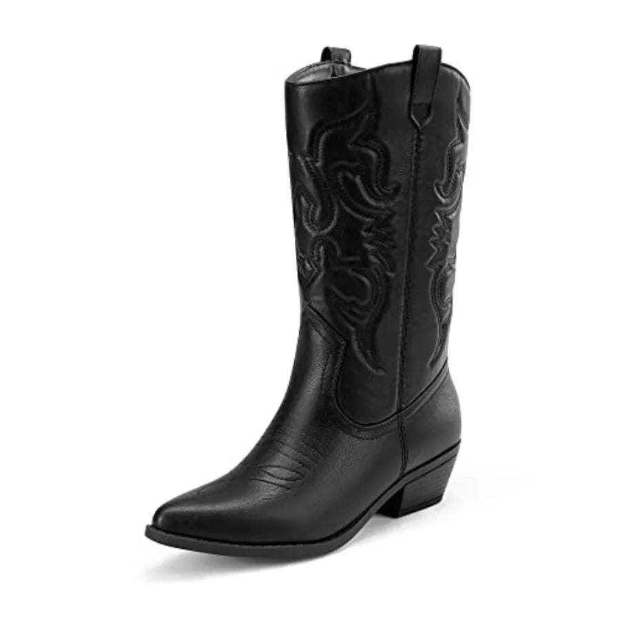 Women's Cowboy Boots Pull On Cowgirl Mid Calf Western Boots