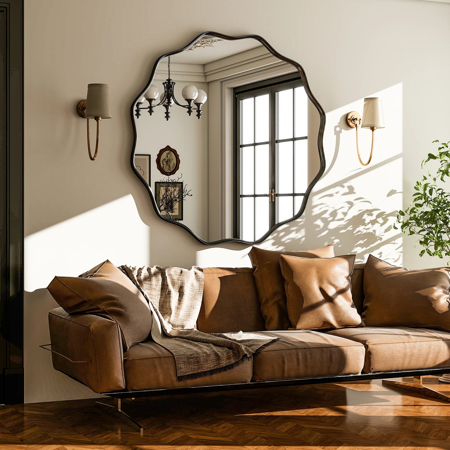 BEAUTYPEAK Wavy Round Decorative Wall Mirror With Deep Frame