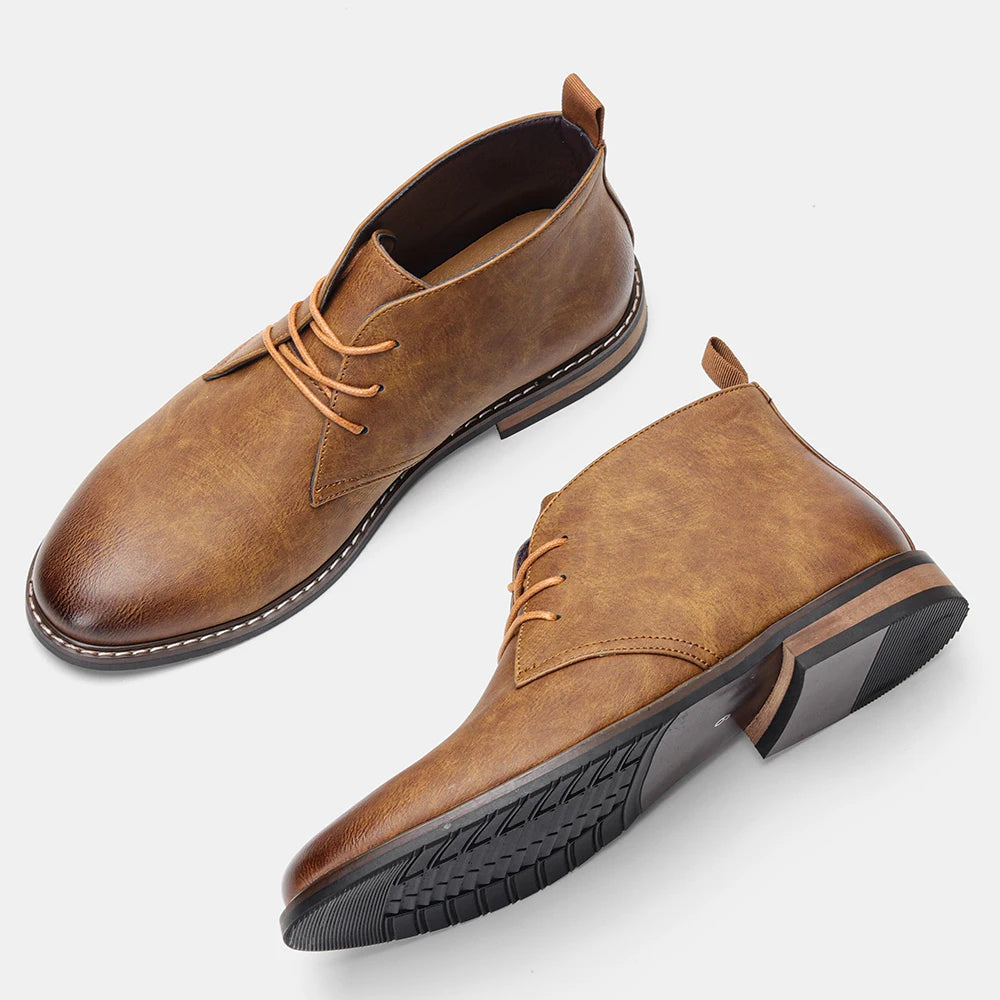 Hecrafted Leather Desert Boots Men Casual Retro Style Comfort