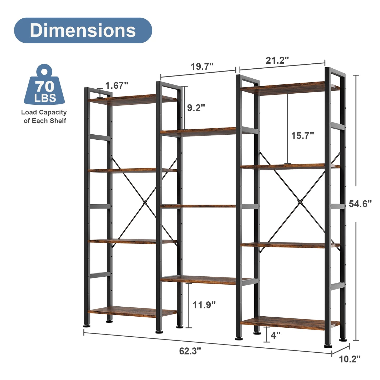 JHK 4 Tier Wide Display Bookshelf Combination Adjustable Shelf Storage Standing Shelf Stable Frame Graduated Shelves for Home