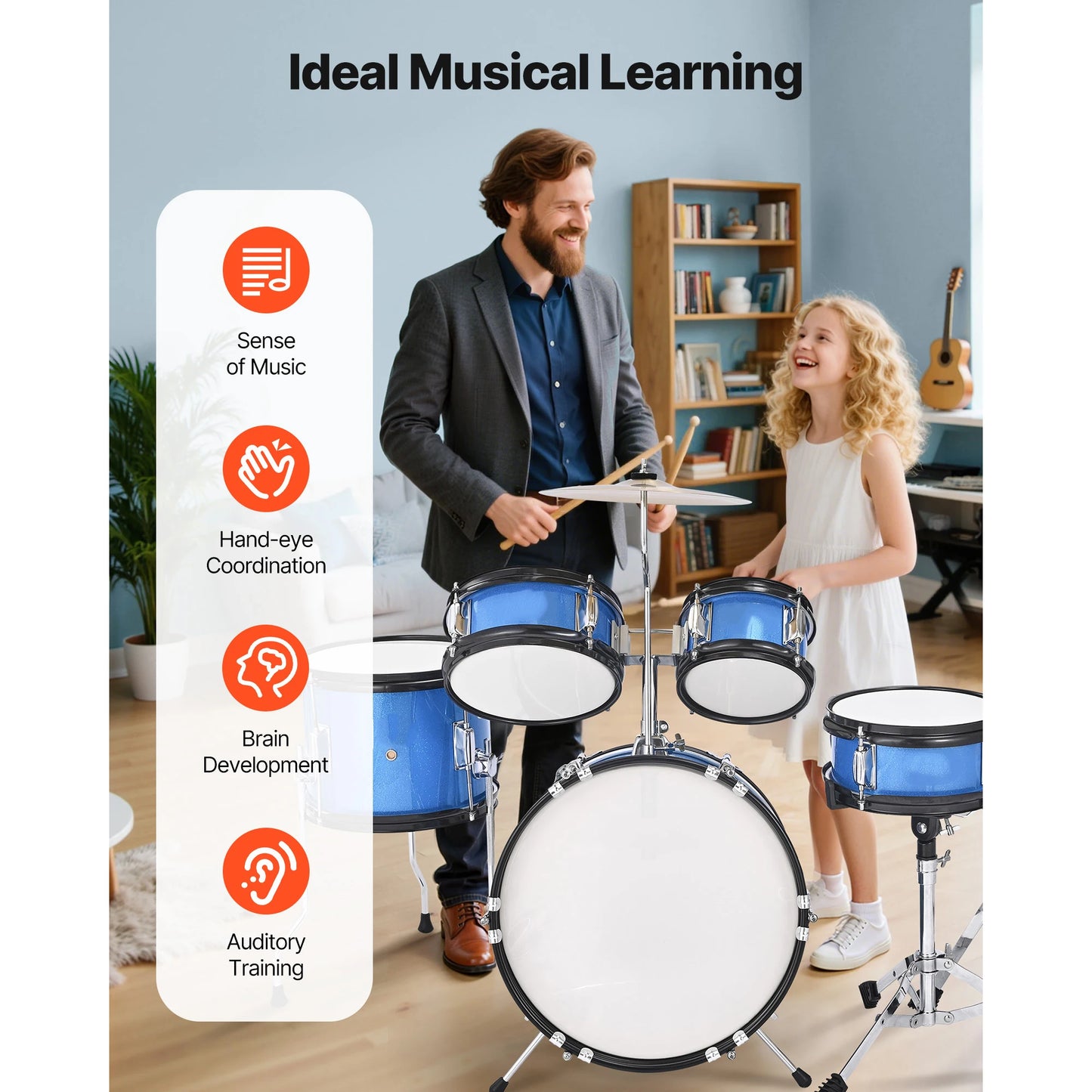 SucceBuy Five Piece Kids Drum Set With Adjustable Throne