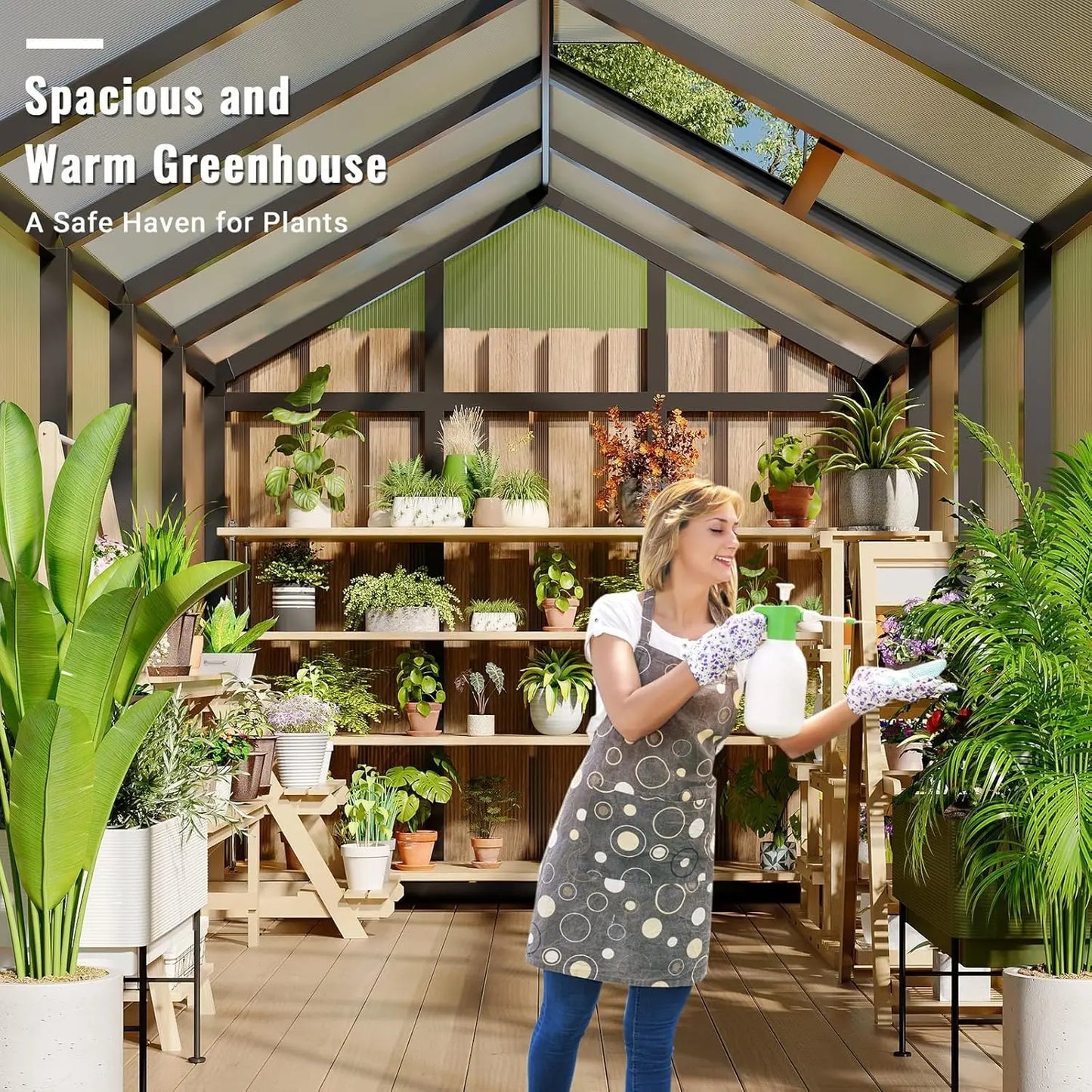 Polycarbonate Walk-In Greenhouse With Sliding Door Roof Vent Aluminum Frame
