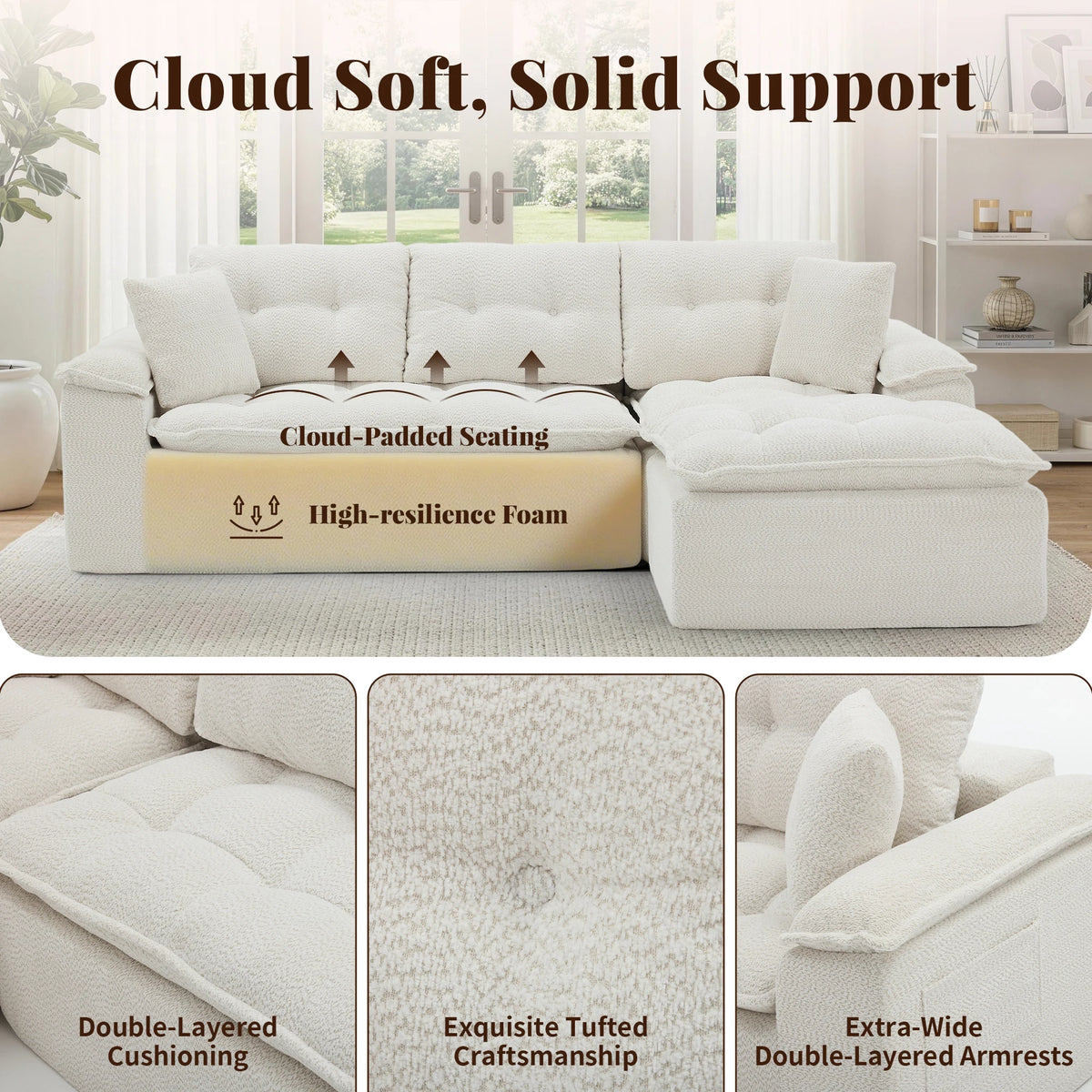 Korser Modern L Shape Cloud Sectional Sofa With Ottoman