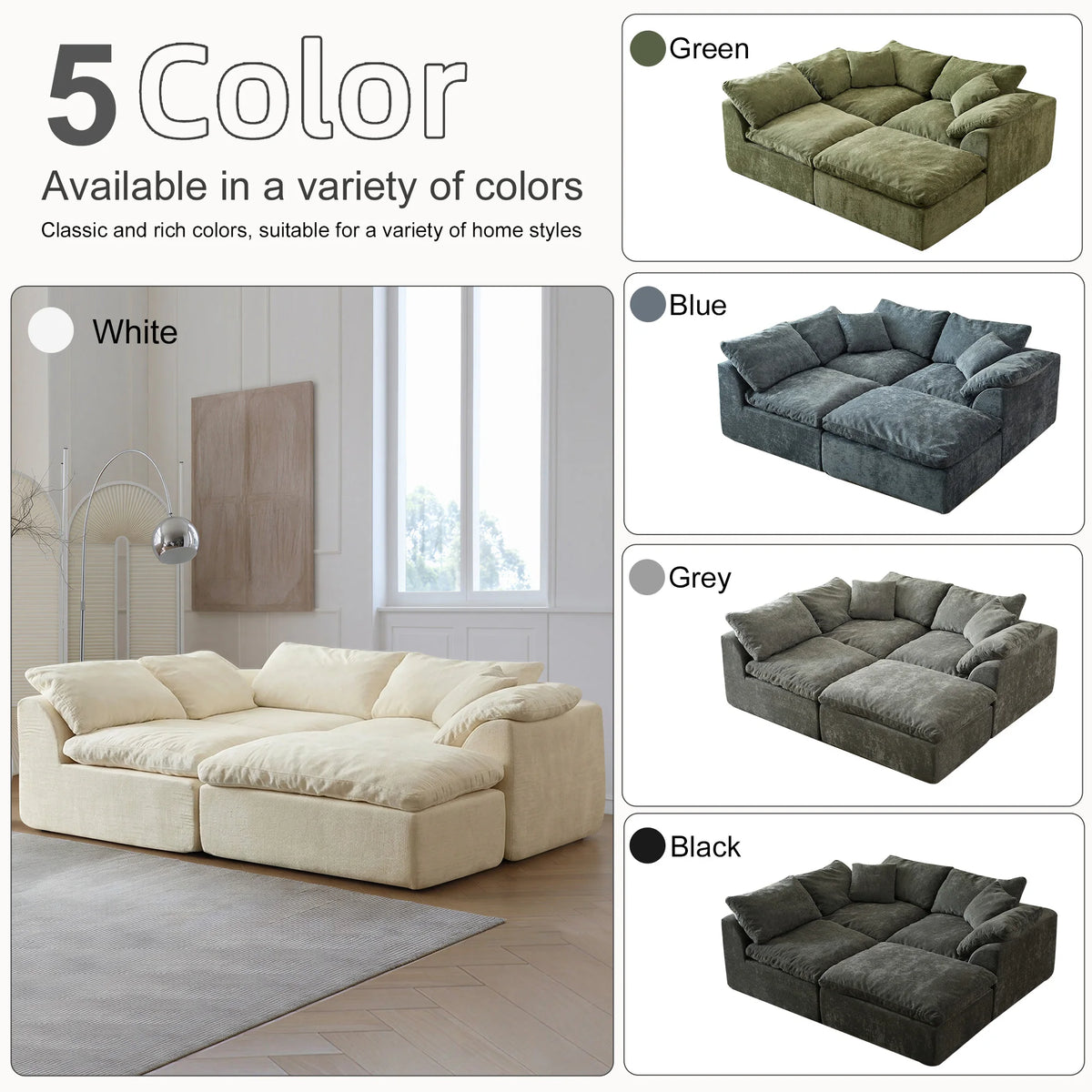 Yeflixvrau Modern Modular Sectional Sofa With Removable Seat Cushions