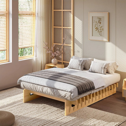 Wood Platform Bed Frame Twin Full Queen King, Low Profile Bed Frame No Headboard, No Box Spring Needed, 12 Inch Underbed Storage