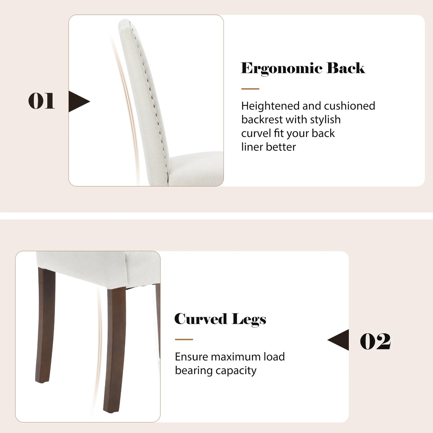 Mcq Set Of 2 Farmhouse Wooden Leg Fabric Dining Chairs