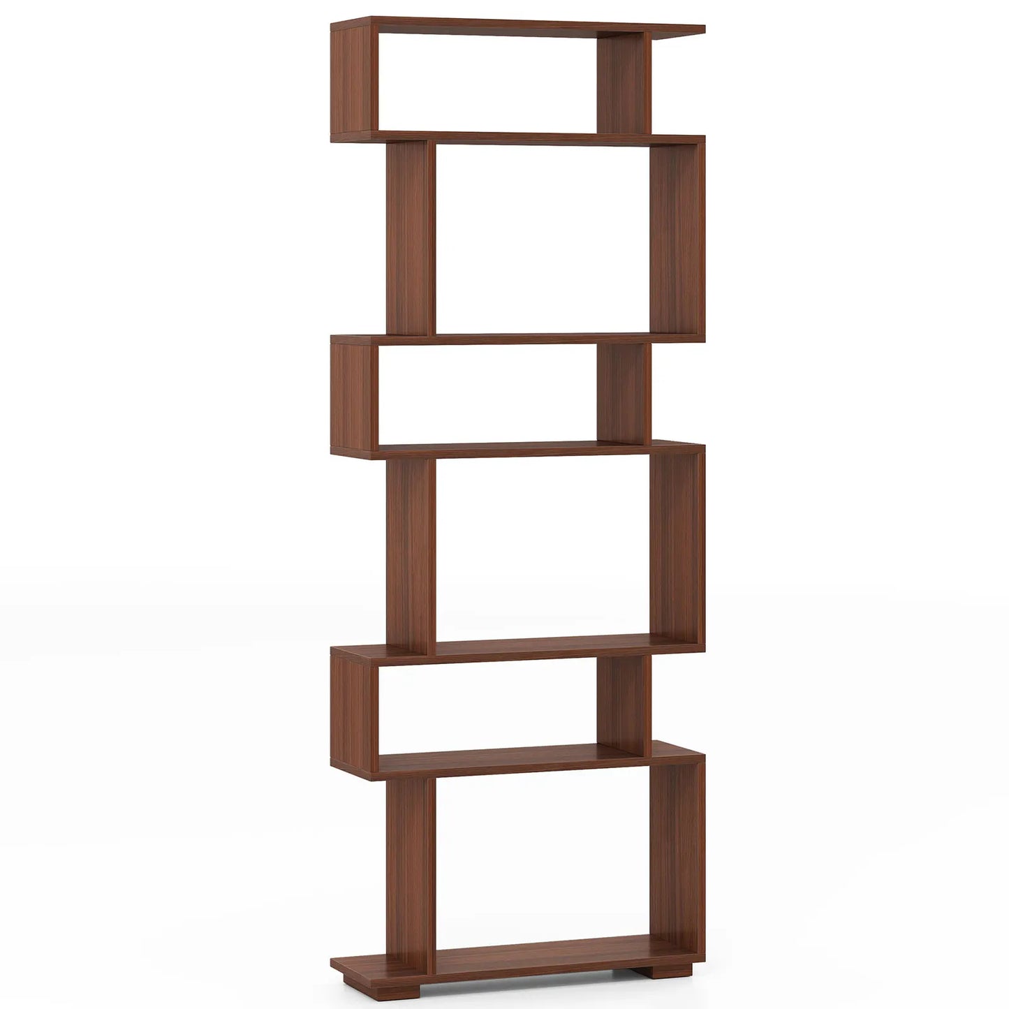 6-tier Storage Bookshelf S-shaped Geometric Bookcase w/ Anti-toppling Kits