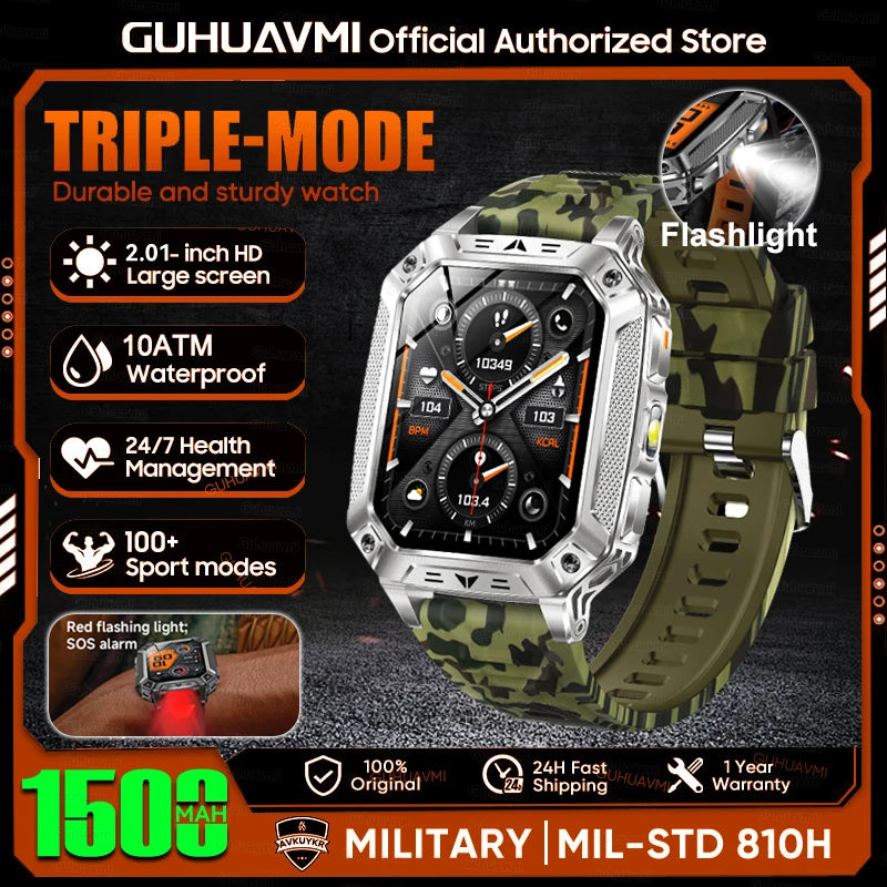 Military Grade Smartwatch 1500mAh Battery Life 100 Days Bluetooth Call SOS