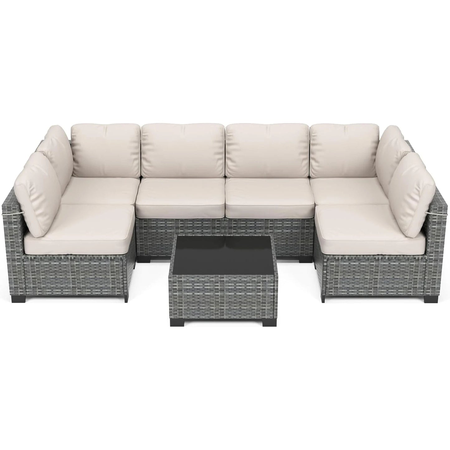 HobbyLane 7 Piece Modular Outdoor Furniture Set PE Rattan Wicker Patio Garden