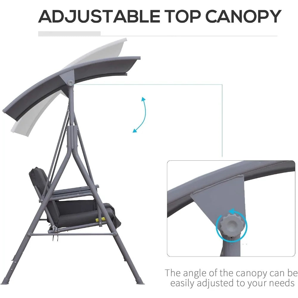 Two Person Porch Swing With Stand And Canopy Cushions For Patio