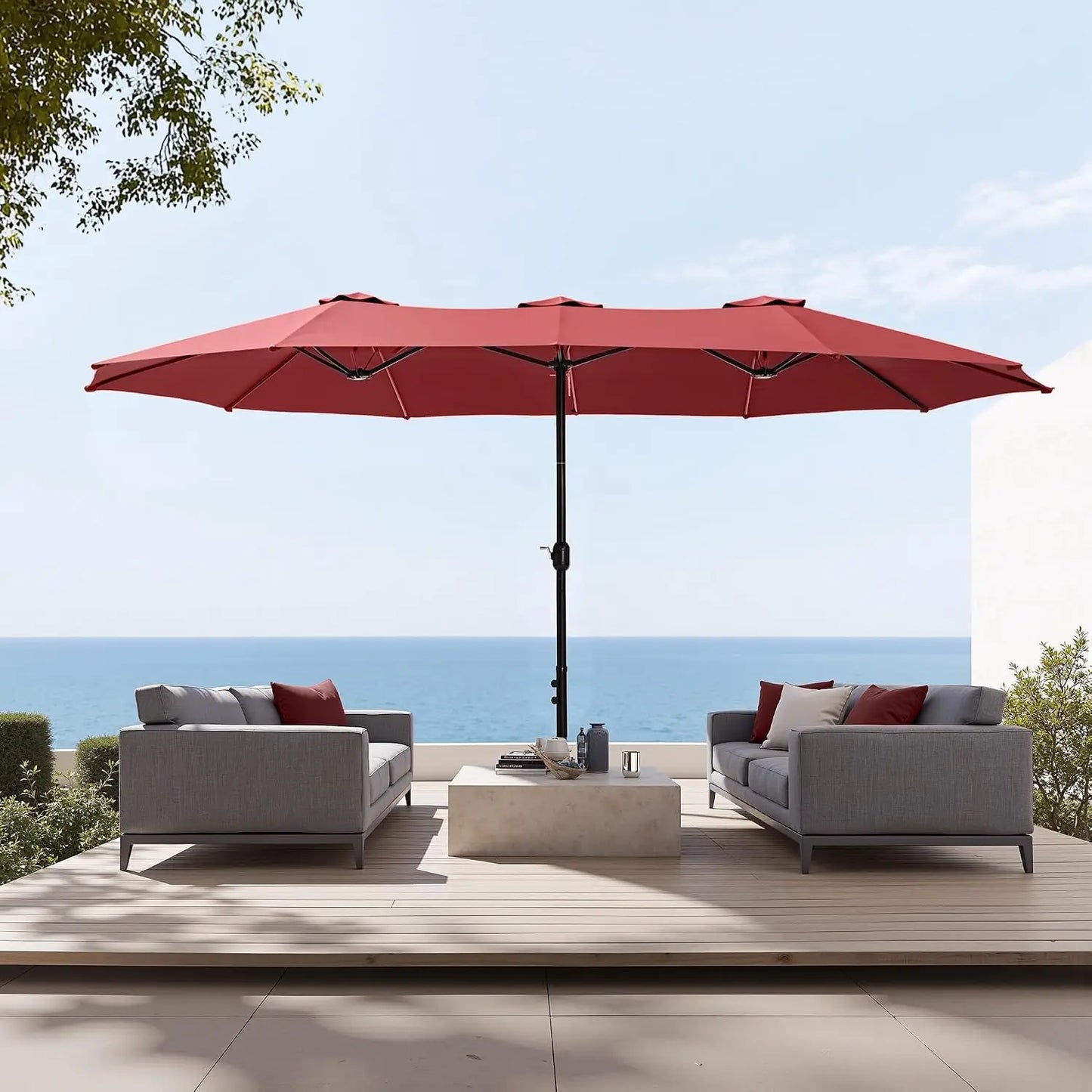 Rectangular Market Patio Umbrella With Stainless Steel Frame And Base Included