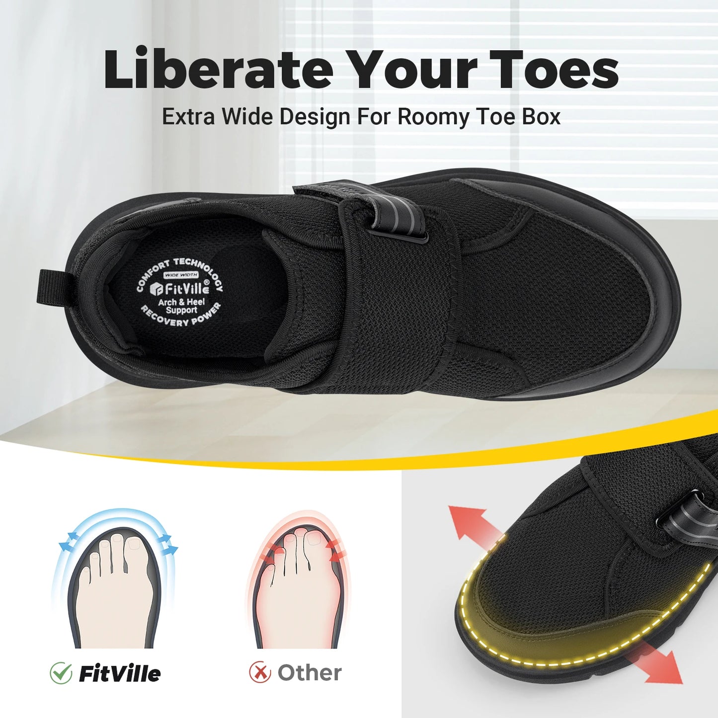 Fitville Diabetic Shoes For Men Hook And Loop Comfort