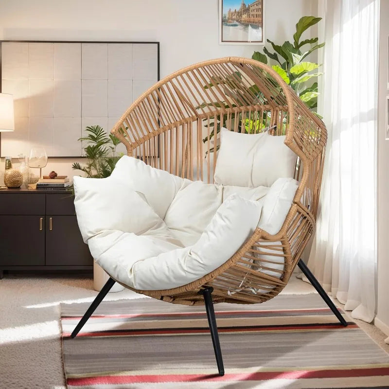 Wicker Egg Chair With Cushion Outdoor PE Rattan Patio Lounge