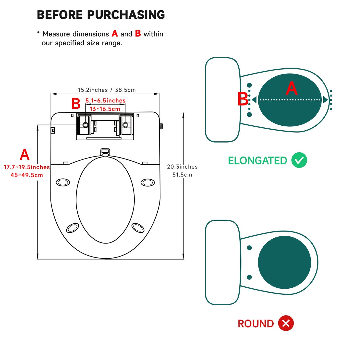 AQUATIZ Smart Bidet Clip-On Toilet Seat, Electric Bidet for Existing Toilet with Warm Water,Dryer,Heated Seat,Elongated