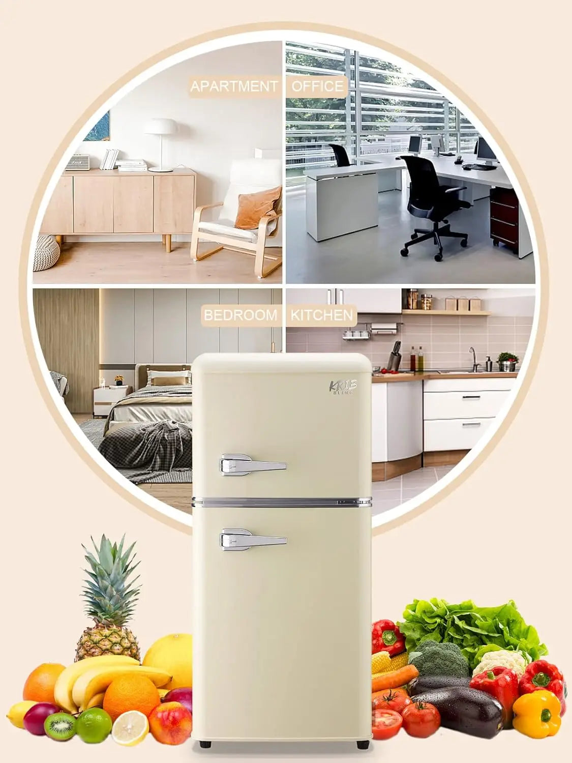 Krib Bling Compact Refrigerator With Freezer Retro Design For Home Office
