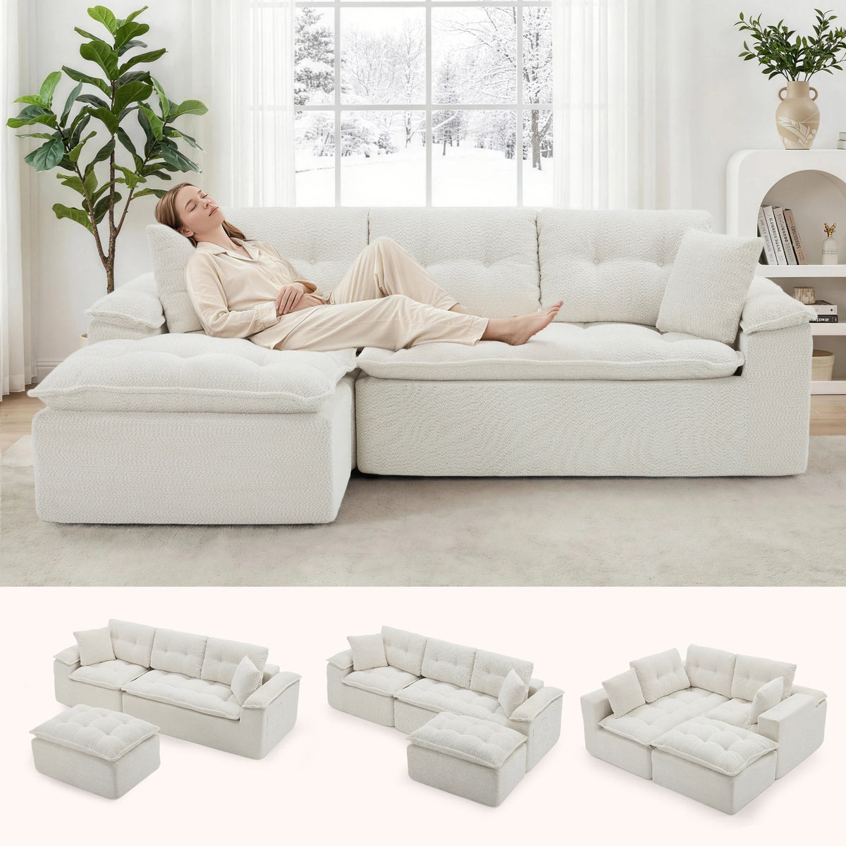 Korser Modern L Shape Cloud Sectional Sofa With Ottoman