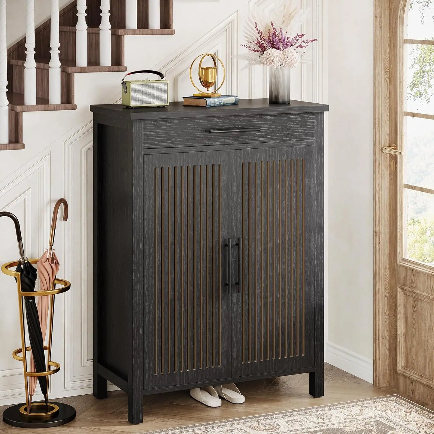 Little Tree 5-Tier Wooden Shoe Cabinet With Louvered Doors