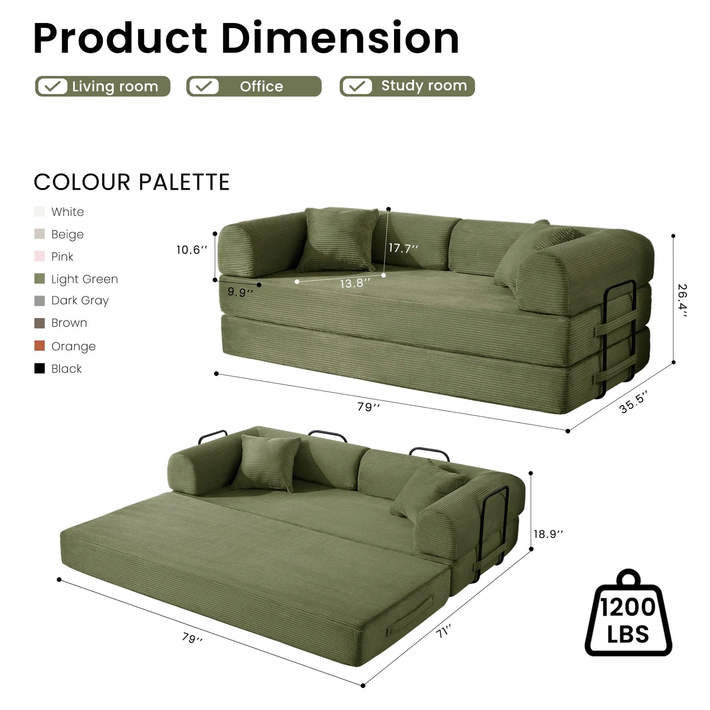 Modern Corduroy Folding Convertible Sofa Bed Sleeper