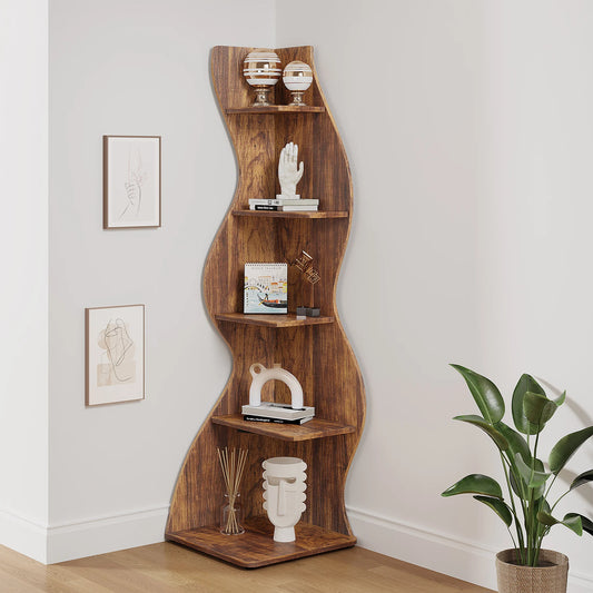 Tribesigns Rustic 5-Tier Corner Shelf Wall Bookcase For Living Room
