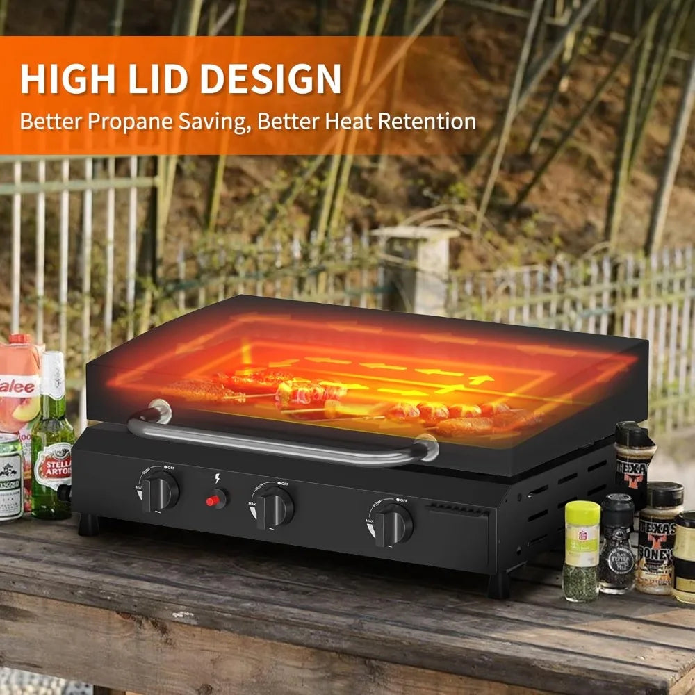 RBXC 3-Burner Gas Griddle With Hood Outdoor Portable Propane